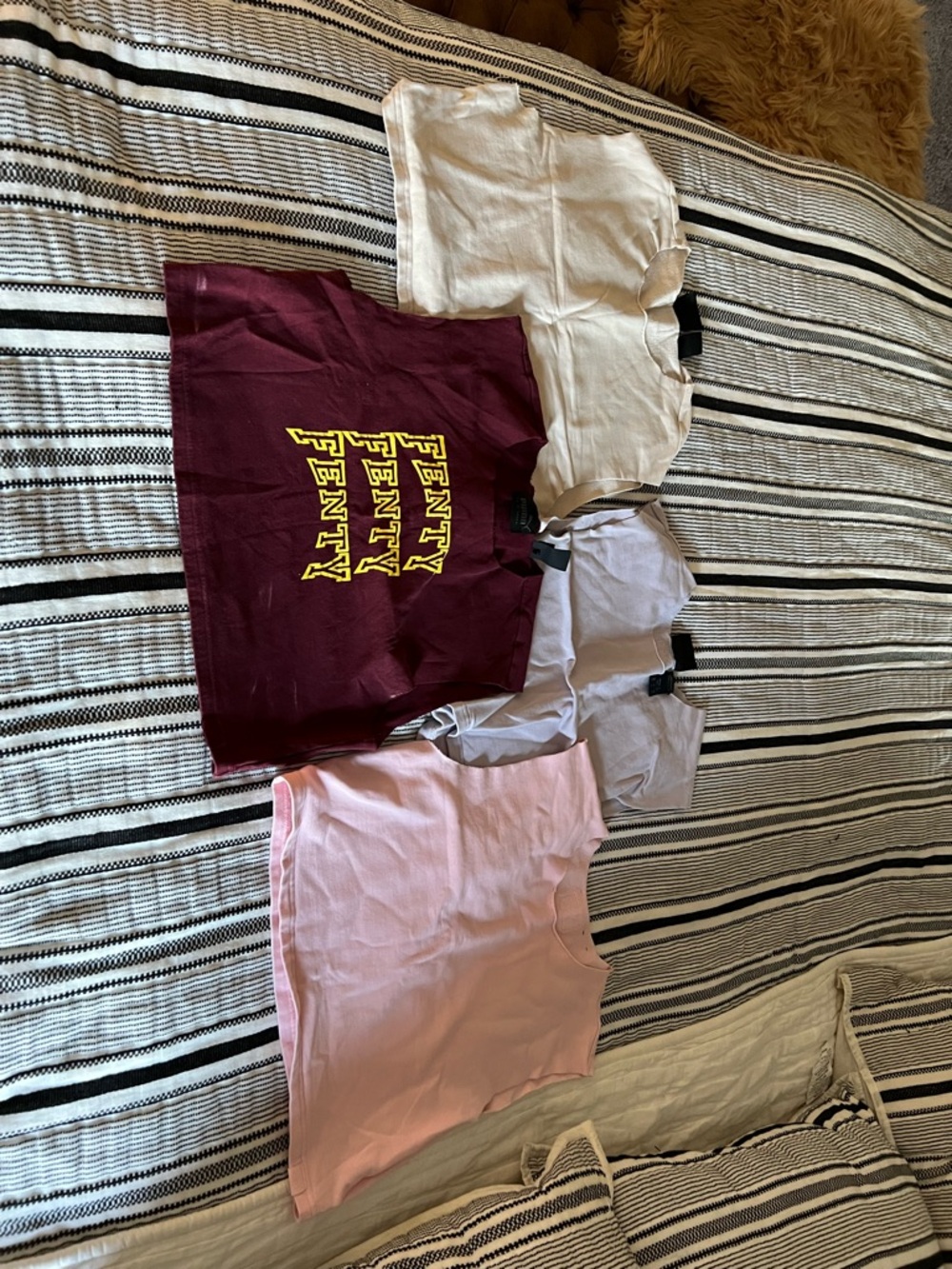 FENTY Maroon Graphic Tee + 3 Pastel Crop Tops